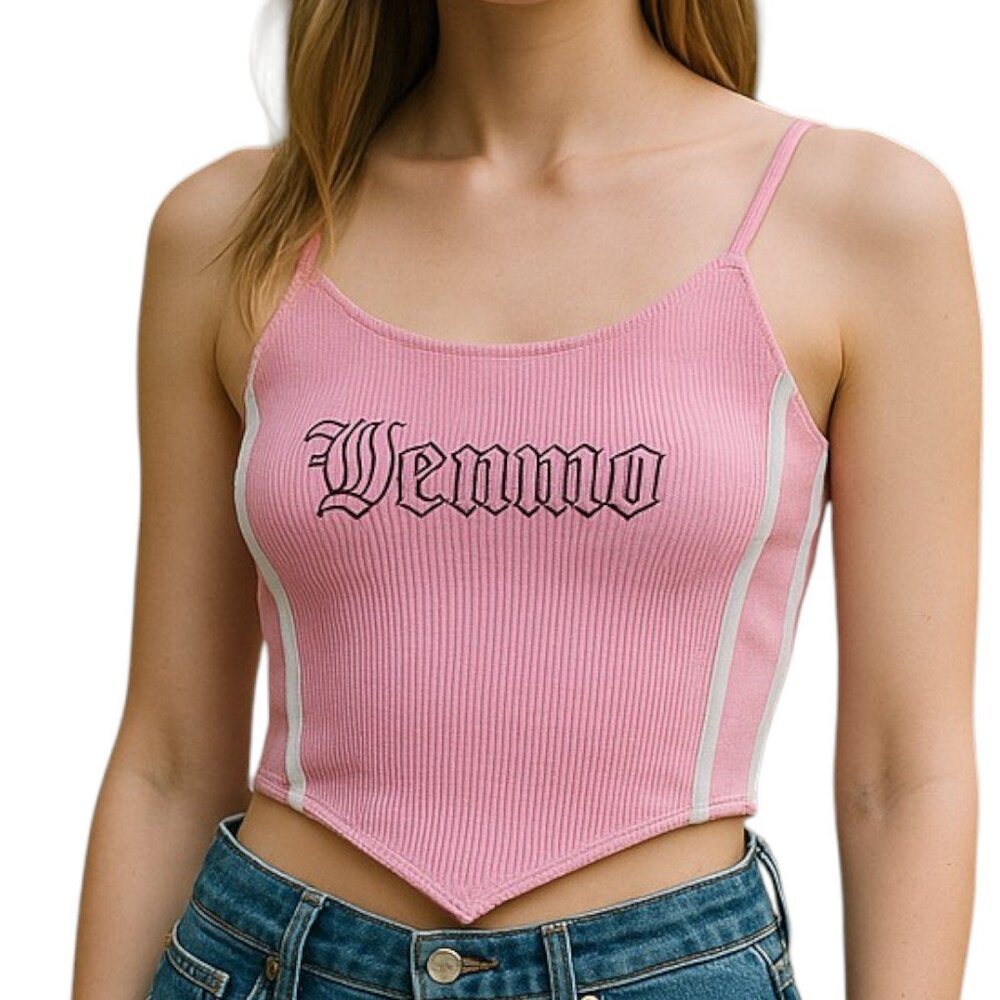 Venmo or Wenmo Pink and White Ribbed Crop Top NWT Size XS